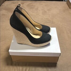 Jessica Simpson Black and Tan Espadrille Wedges